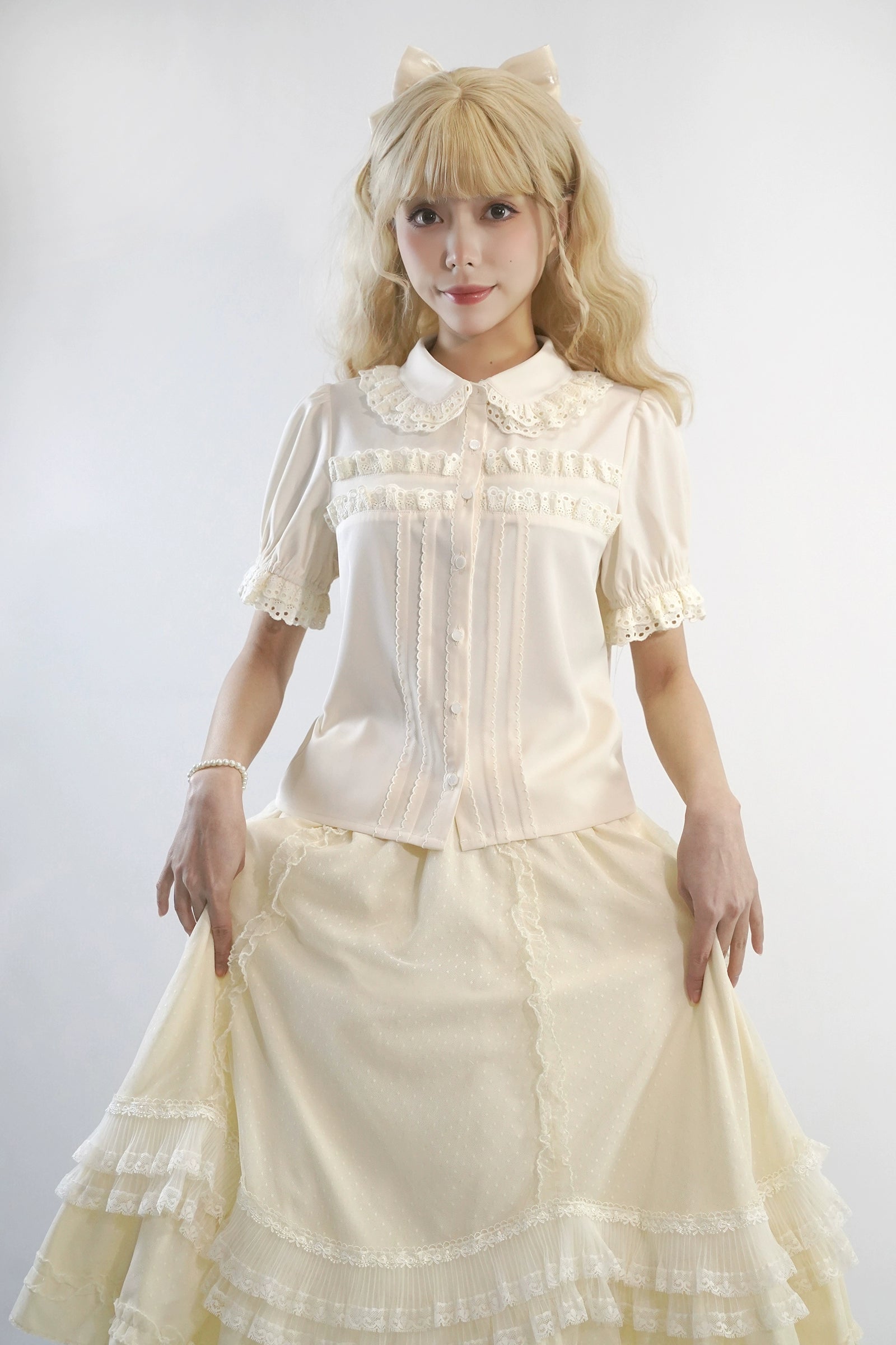 Cash Savings Little Dipper~Cherry Xiaobei~Daily Lolita Splicing Sleeve Lace Shirt