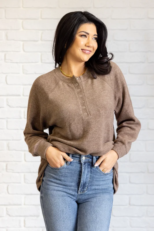Exclusive Deal Keeping it Real Brushed Melange Hacci Long Sleeve Tee in Mocha
