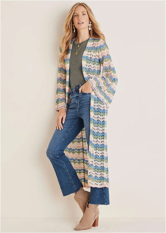 Crazy Deals Pointelle Striped Duster - Stripe Multi