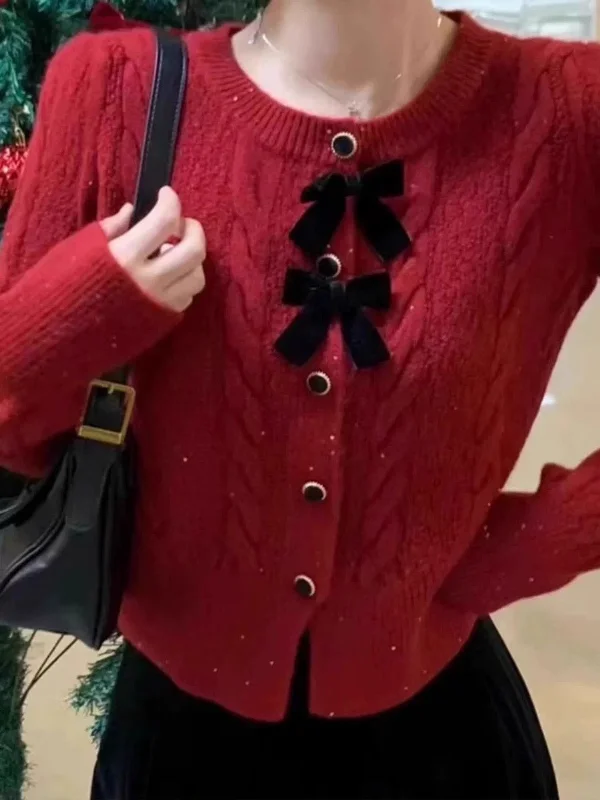Clearance Items Maya Cute Woolen Sweater with Bow Detail
