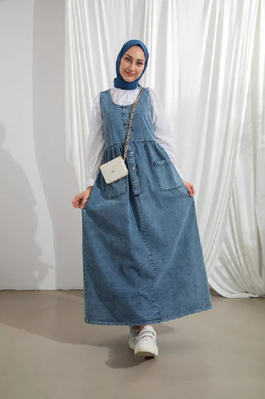 Sale Event Sleeveless Denim Dress - Buttons