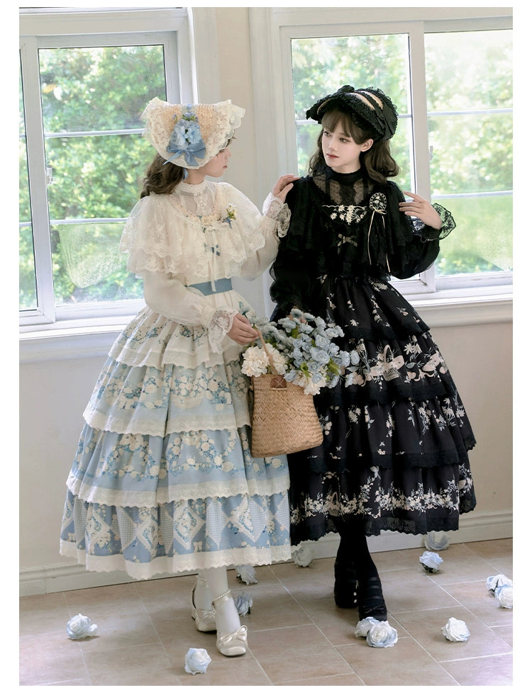 Bargain Alert With PUJI~Letter and Poetry~Classic Lolita JSK Suit Four-tiered Twins Dress