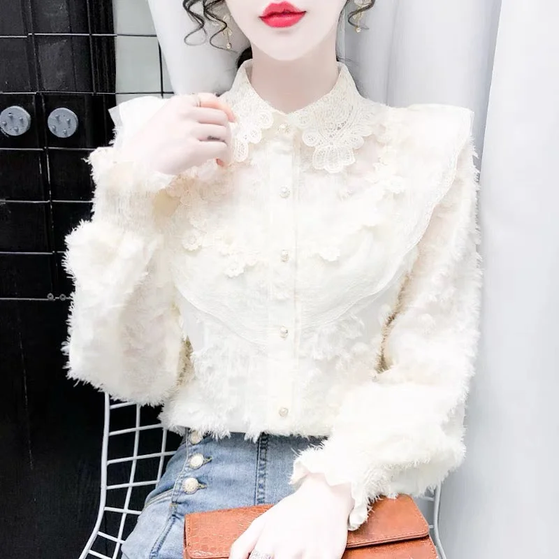Overstock Clearance Stylish lace long sleeve tops fashion girl tops    S160