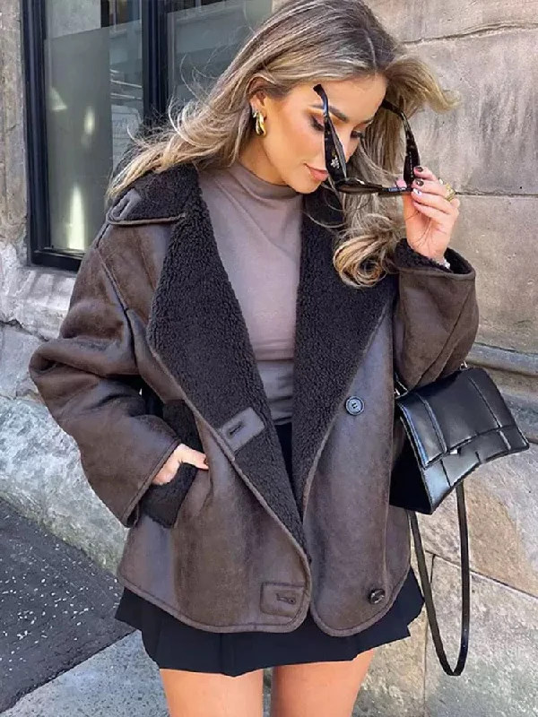 Big Deal Zavi Faux Leather Fleece Lined Warm Coat