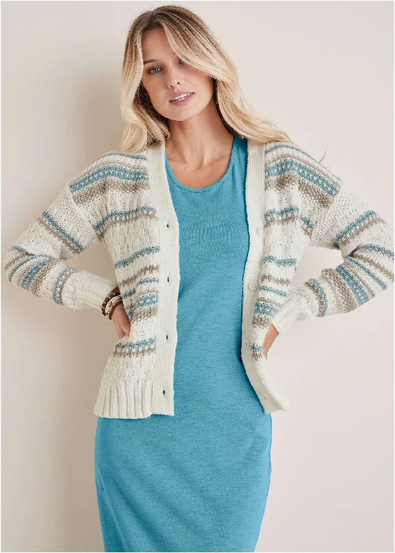 Low Prices Stripe Cardigan - Light Blue Stripes