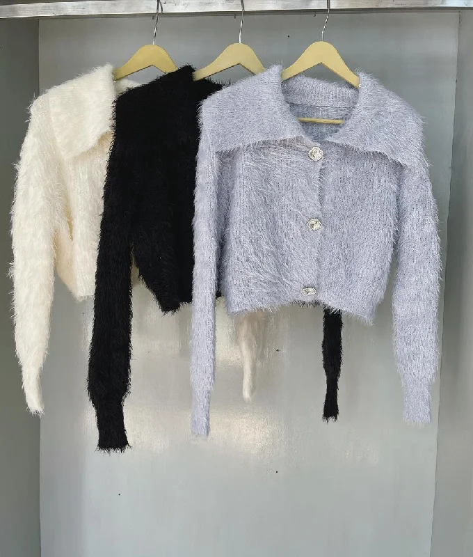 Bargain Prices FLUFFY FUR COLLAR CARDIGAN