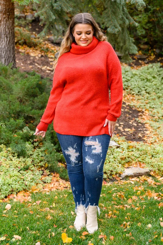 Act Now Steady Pace Roll Neck Sweater In Red