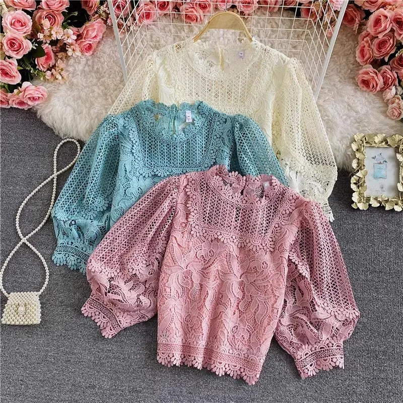 Year-End Sale Retro short lace shirt     S3910