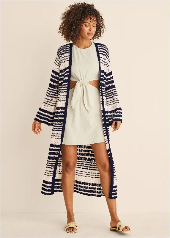 Weekend Deals That Amaze Stripe Duster  - Navy Multi