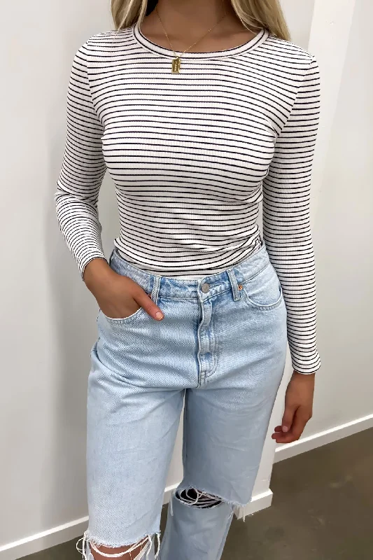 One-Day Only Eve Rib Stripe Long Sleeve White