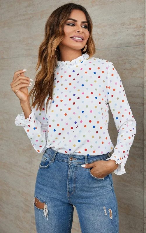 Online Exclusive Via rainbow polka dot top