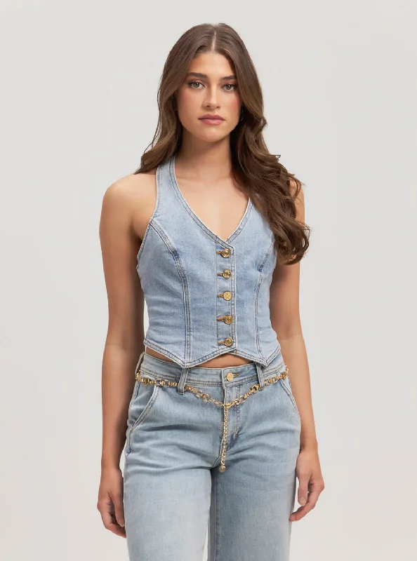 Low Cost Blue Denim Piper Vest