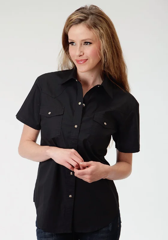 Limited Time Offer Roper Basics Ladies Black 100% Cotton Solid Poplin S/S Shirt