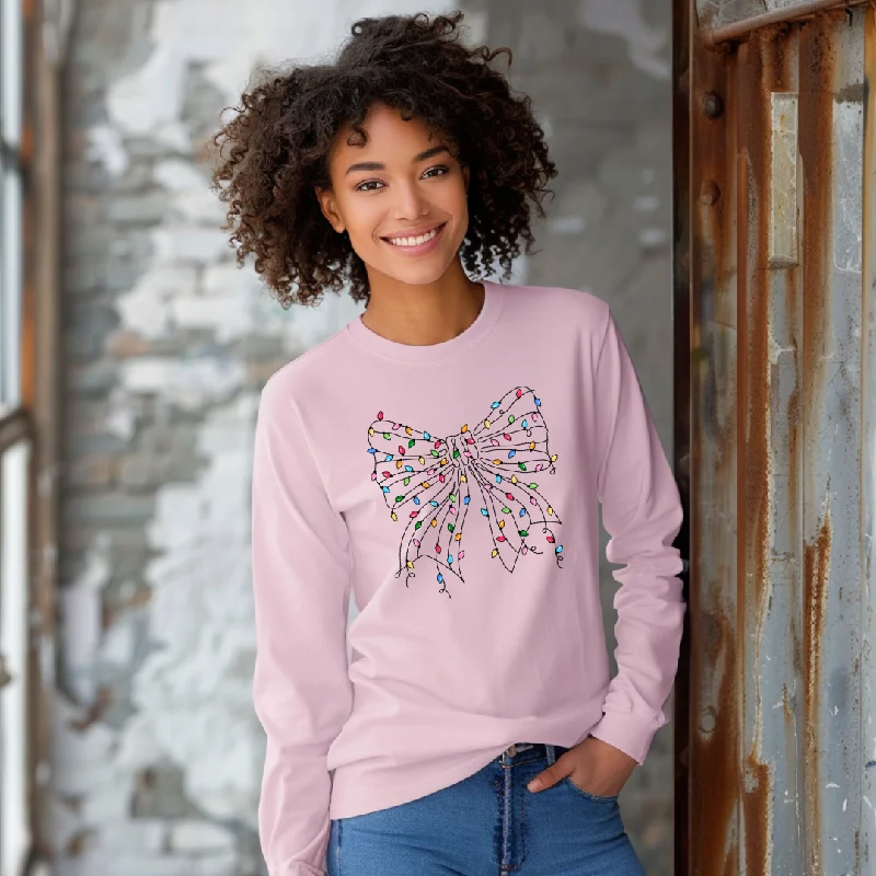Weekend Discounts to Delight Lights in a Bow Graphic Long Sleeve Tee