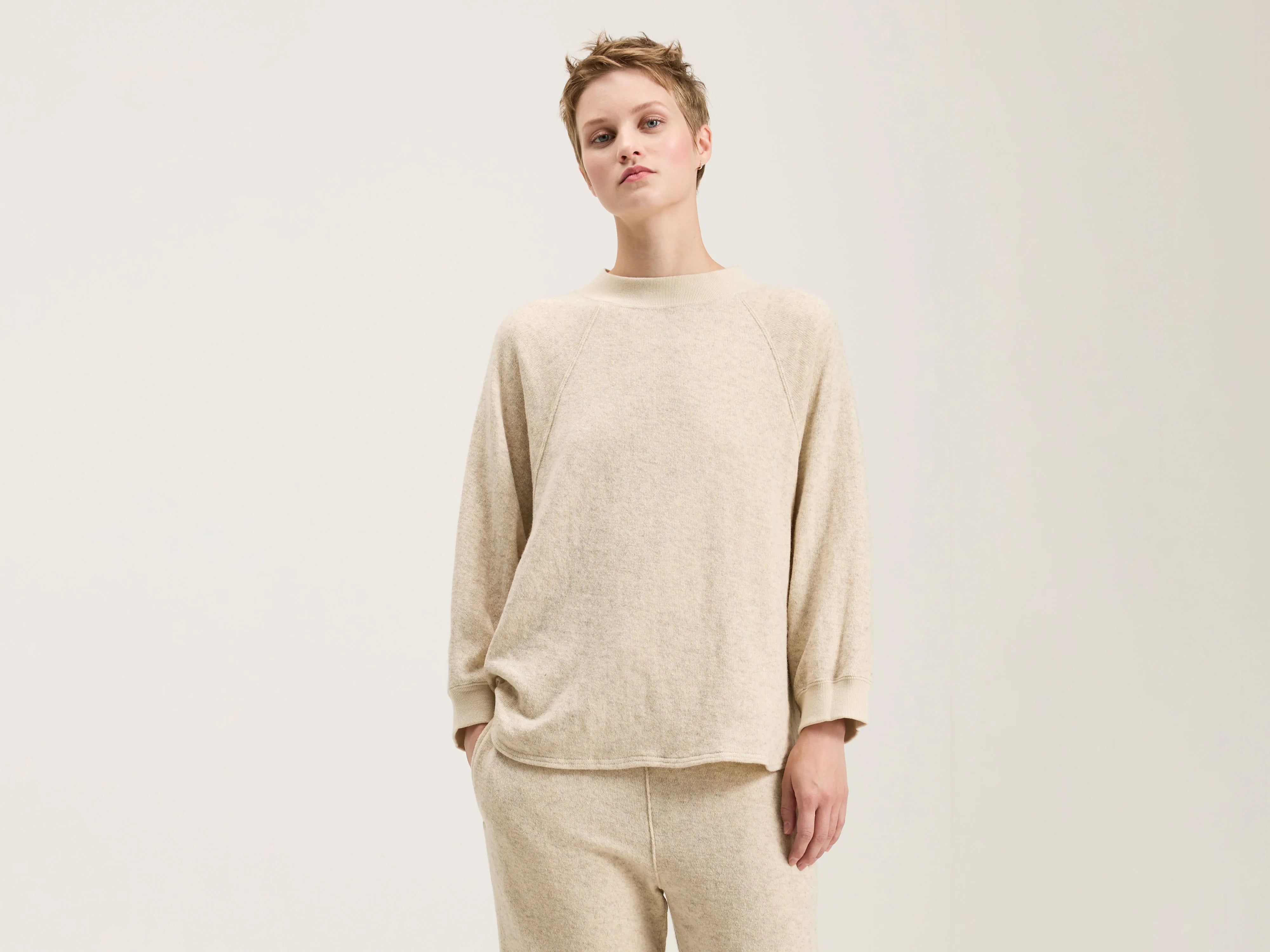 Price Slash Eco Binding Jersey Smock Tee (242 / W / BEIGE)