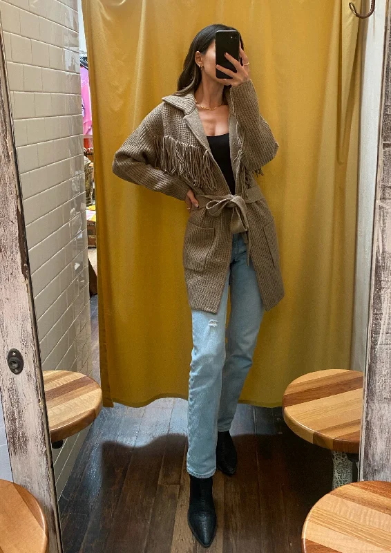 Exclusive Offer Taupe Fringe Cardigan