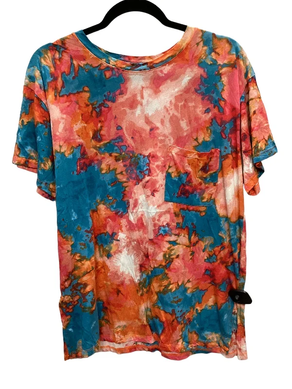 Fantastic Savings Tie Dye Print Top Short Sleeve Basic Ambiance Apparel, Size L