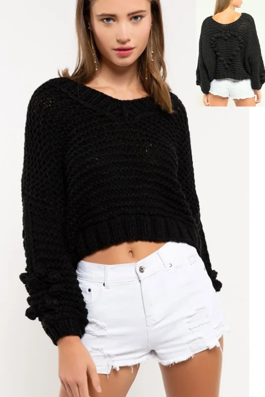 Unmissable Offer POL 3D Bauble Hearts Crop Chunky Knit Top - Jet Black
