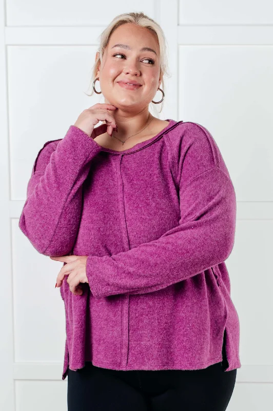 Factory Direct Sale Simple Silhouette Brushed Hacci Sweater in Light Plum