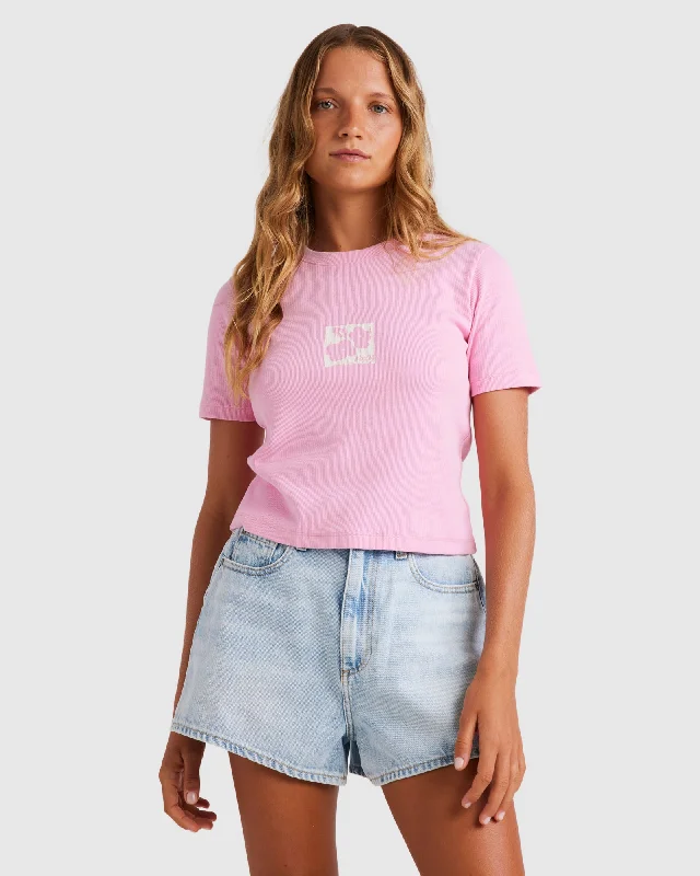 Best Seller Womens Baby Tee Short Sleeve Rib Knit Top