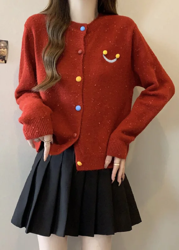 Unmissable Sale French Red O Neck Button Knit Cardigans Winter
