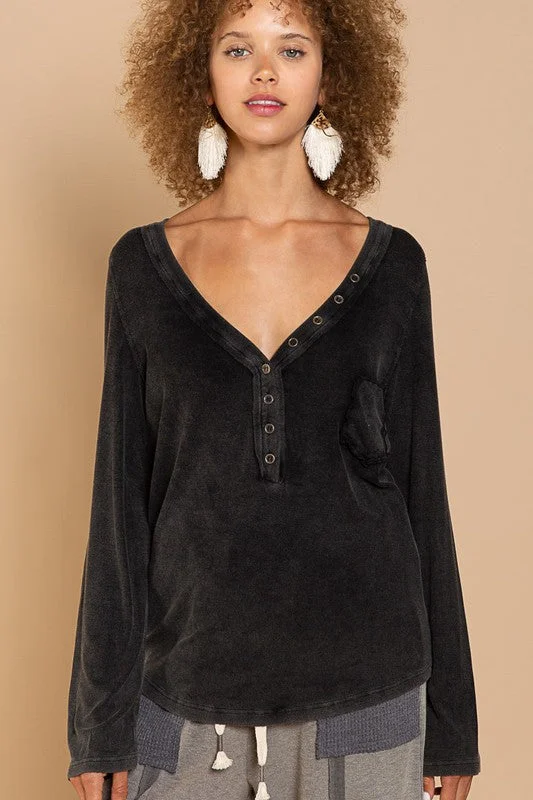 Extra Discount Black Button Down POL Top