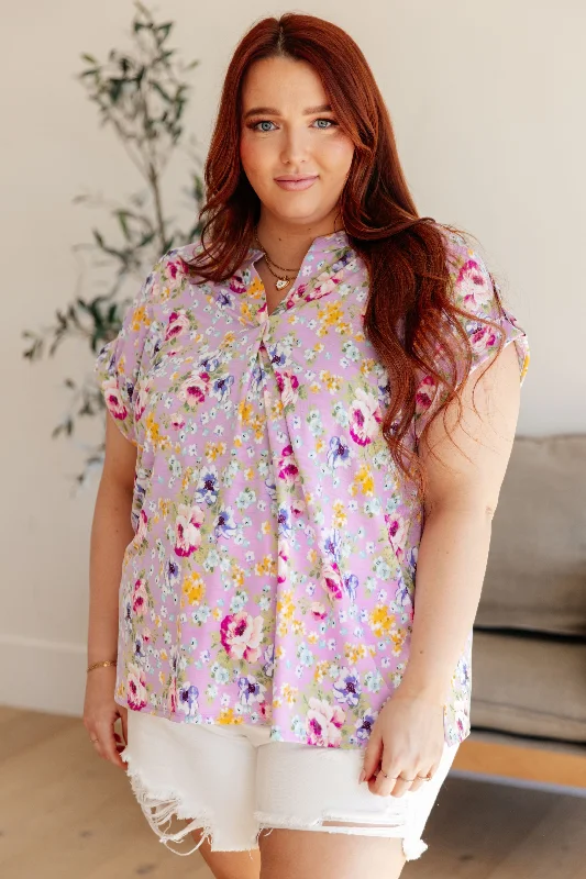 The Best Prices Lizzy Cap Sleeve Top in Lavender and Magenta Floral