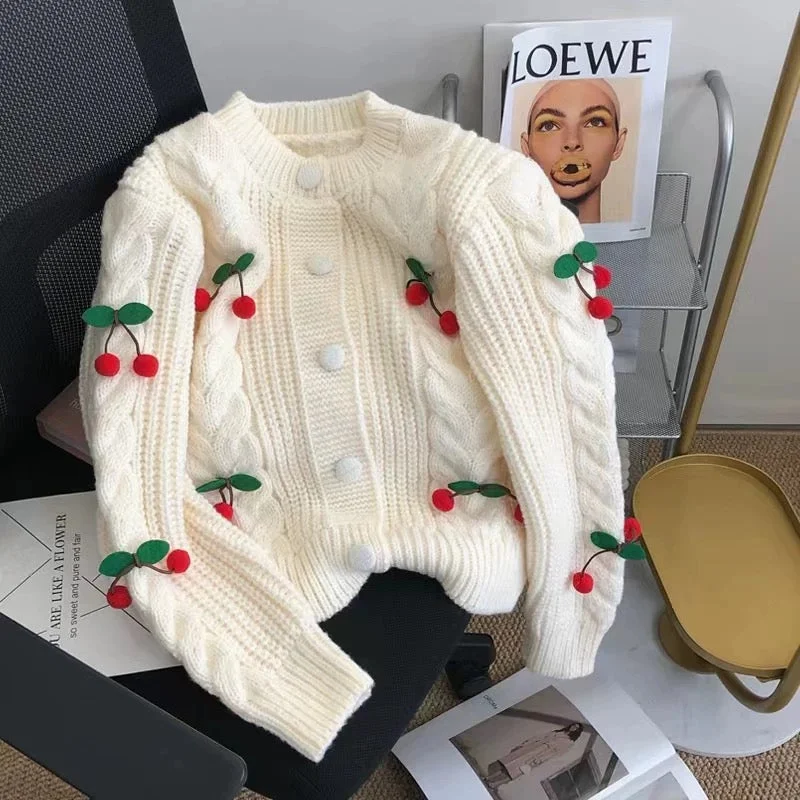 Celebrate the Weekend with Discounts Alaine Statement Woolen Sweater with Cherry Detail