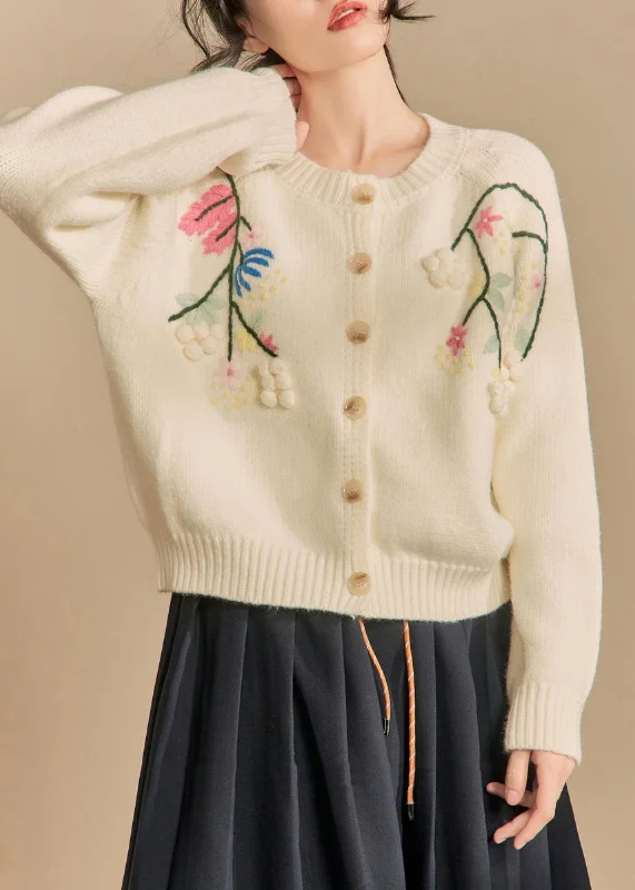 Weekend Deals That Amaze Handmade Beige Embroidered Button Knit Cardigans Winter