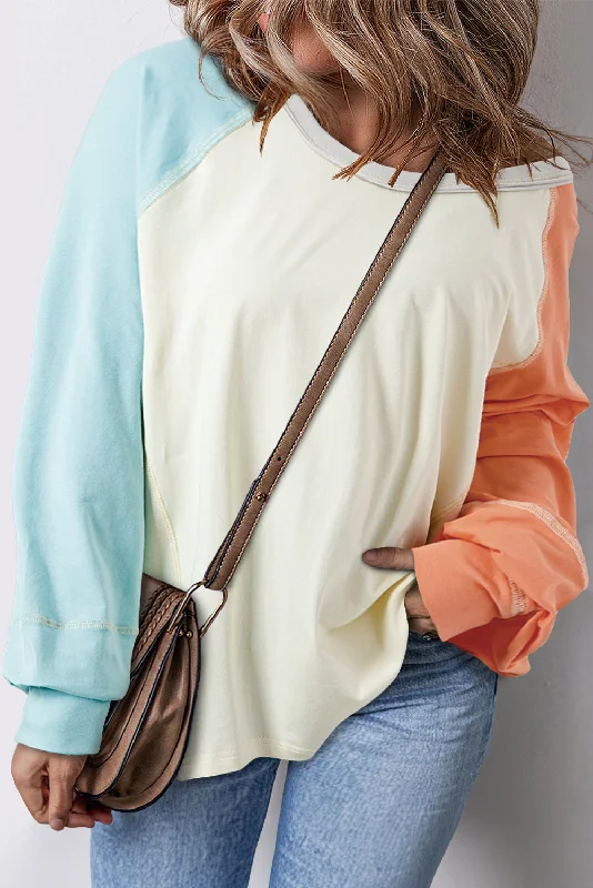 Weekend Discounts to Celebrate Color Block Round Neck Long Sleeve T-Shirt