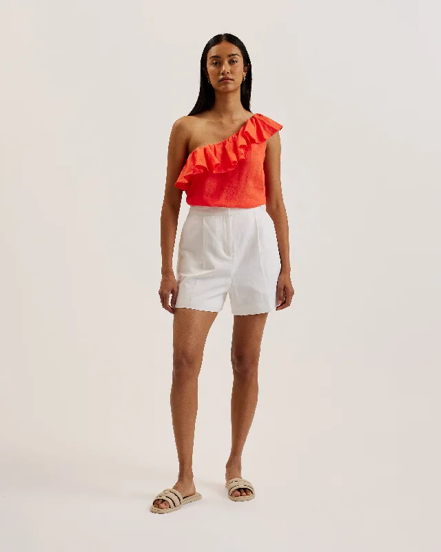 New Arrival Symi Linen Ruffle One Shoulder Top Red