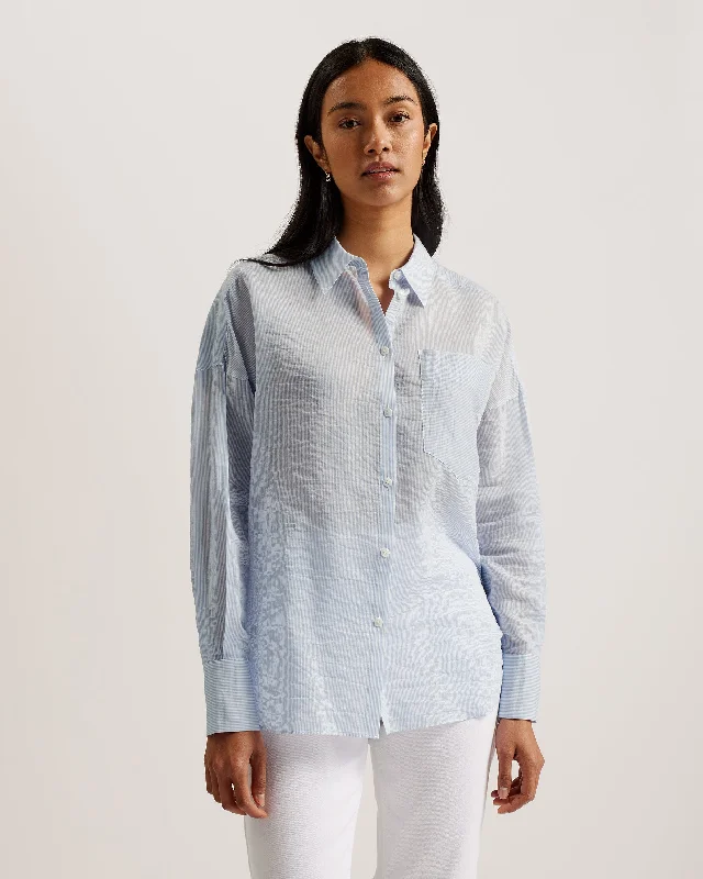 Shop the Weekend Away Puebla Pinstripe Oversized Long Sleeve Shirt White