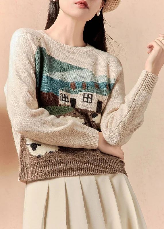 Weekend Savings Bonanza Original Beige O Neck Cozy Knit Sweaters Winter