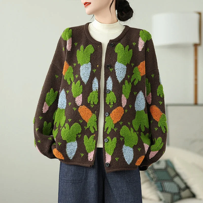 Don’t Miss Out Babakud Women Autumn Carrot Jacquard Knitted Buttoned Sweater