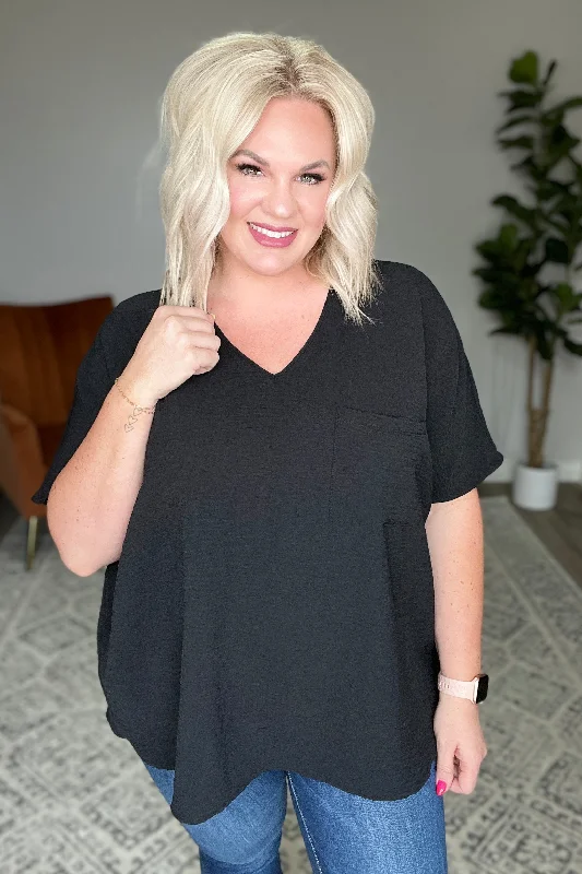Limited Supply Let's Roll V-Neck Top in Black