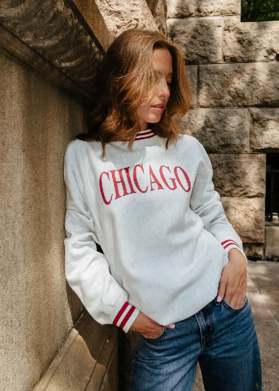 Blowout Deals Chicago Champion Striped Rib Crewneck - Cardinal