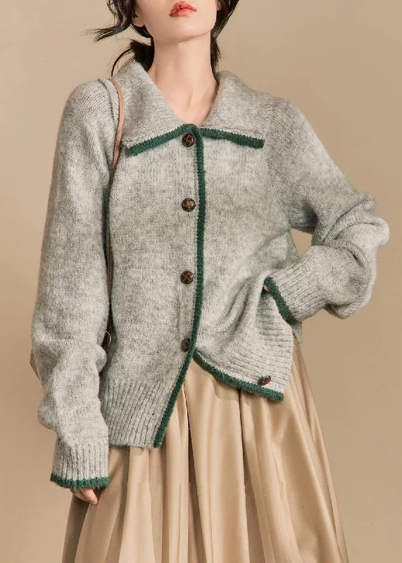 Weekend Discounts to Love French Grey Peter Pan Collar Button Knit Cardigan Winter