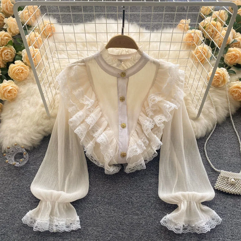 Exclusive Preview Cute lace long sleeve tops    S271