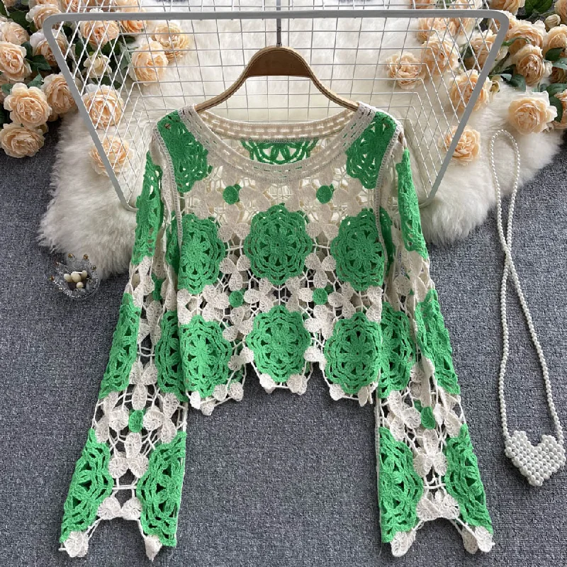 Weekend Deal Stylish Crochet Lace Long Sleeve Top     S135