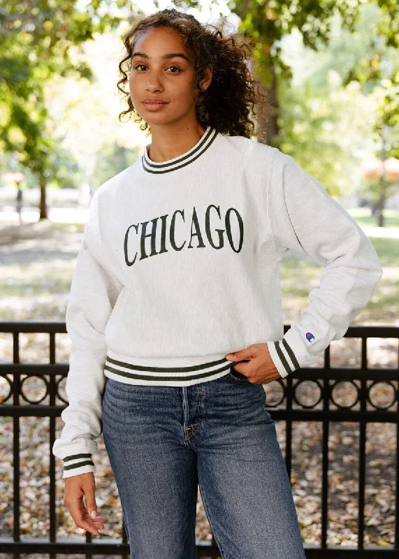 Special Savings Chicago Champion Striped Rib Crewneck - Green