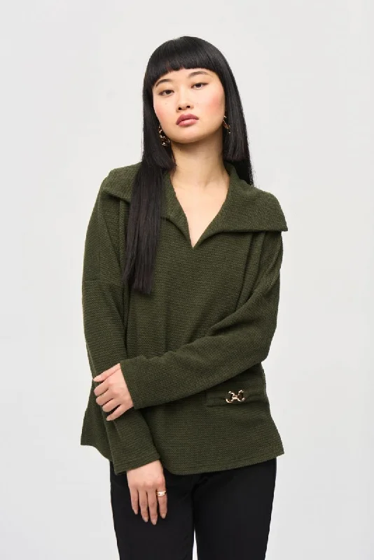 Shop and Save Joseph Ribkoff V-Neck Funnel Collar Boxy Top 243176