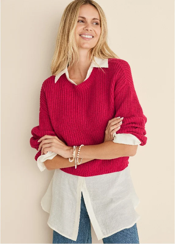 Weekend Bargains to Cherish Slub Crew Sweater - Red