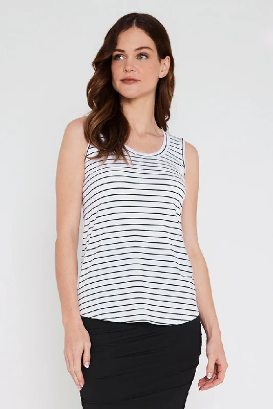 Clearance Items Classic Scoop Singlet - White & Black Stripe