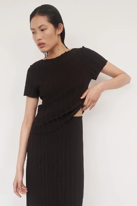 Stock Clearance SYLVIA BITTER CHOC CAP SLEEVE TOP