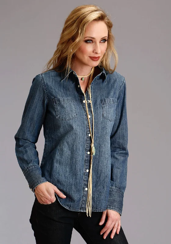 Don't Miss Out Stetson Womens Blue 100% Cotton Plain Denim L/S Shirt