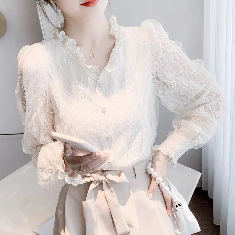 New Deal Cute lace long sleeve tops fashion girl tops    S163