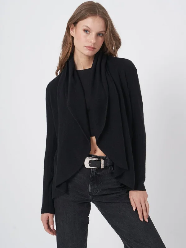 Time-Limited Offer Black Shawl Cashmere Cardigan