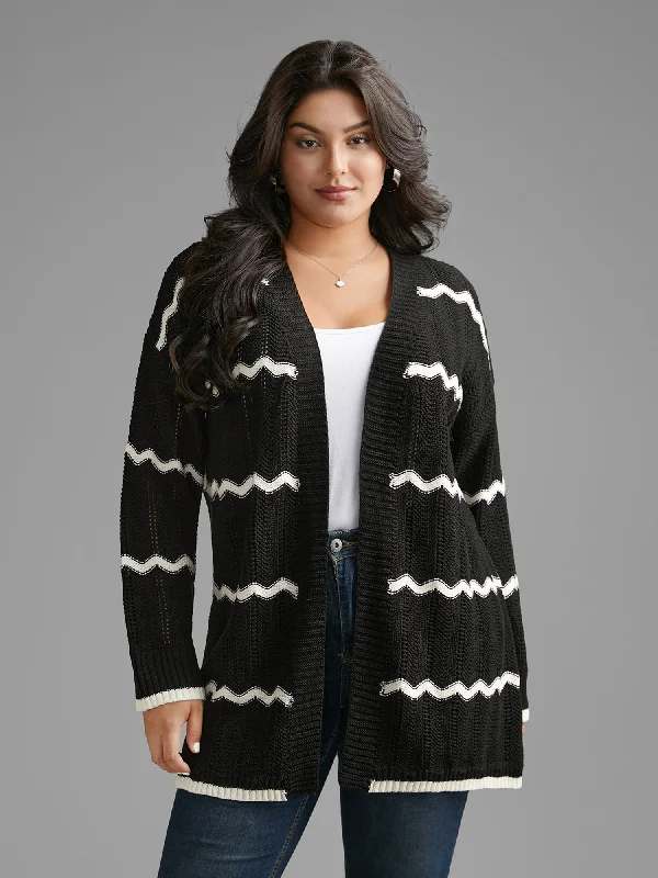 Bonus Savings Striped Textured Pointelle Knit Cardigan
