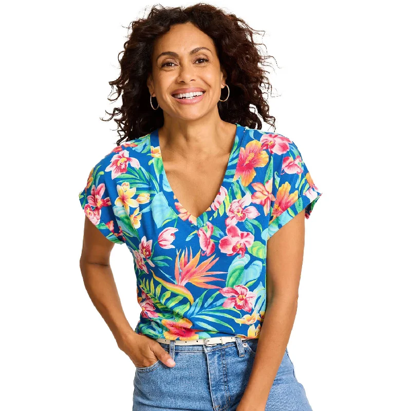 Special Promotion Tommy Bahama Women's Kauai Tropi-Flore V-Neck T-Shirt - Cobalt Sea