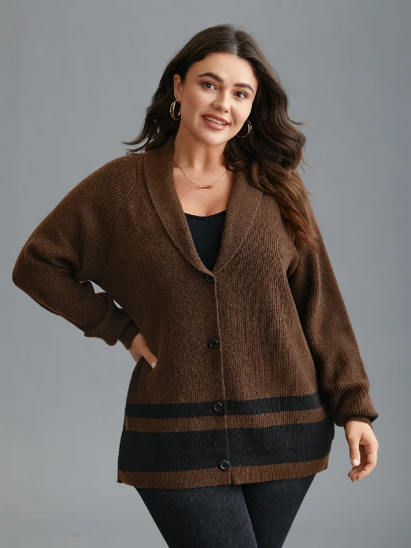 Reduced Prices Collared Button Front Striped Hem Knit Cardigan